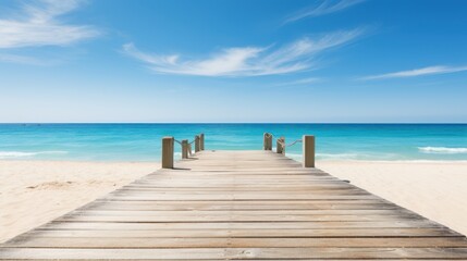 Obraz premium Wooden deck or pier leading to the sandy beach 