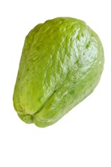 A close up shot of a fresh choko (chayote) fruit on white background.