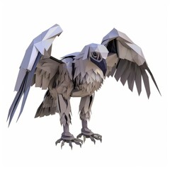 3D Render, Low Poly style of a skeletal vulture, on isolated white background, Generative AI