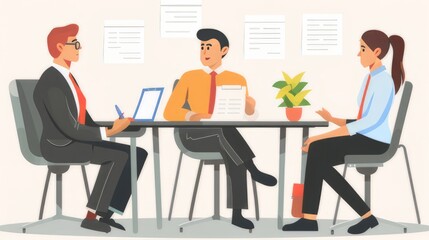 Employer or HR leader is interviewing participants, applying for a company employee, and having read the proficiency test resume to recruit qualified employees, Selection of job applicants.