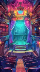 Obraz premium 19 Quirky theater flat design cheerful perspective anime theme water color Triadic Color Scheme