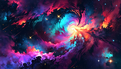 A wallpaper featuring vibrant and swirling cosmic nebulae, capturing the beauty and mystery of outer space, space concept
