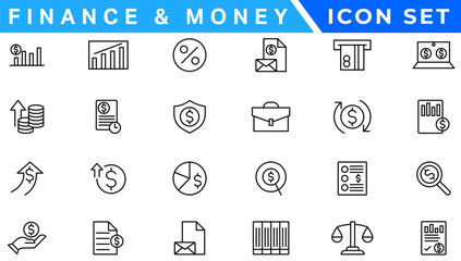 Money and finance set of web icons in line style. Payment and money icons for web and mobile app. Money, dollar, cash, pay, banking, business, finance, coin wallet, credit card. Vector illustration