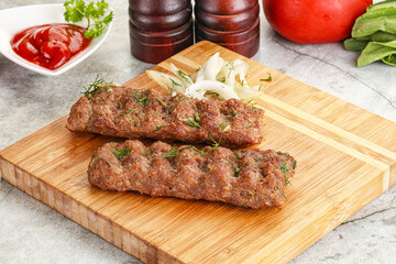 Kebab with beef served onion