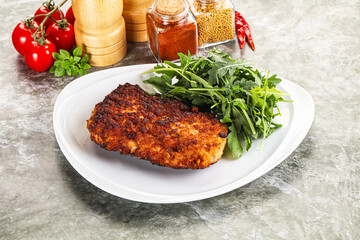 Tasty roasted breaded meat schnitzel