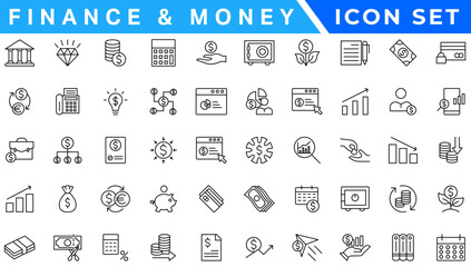 Money and finance set of web icons in line style. Payment and money icons for web and mobile app. Money, dollar, cash, pay, banking, business, finance, coin wallet, credit card. Vector illustration