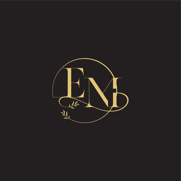 luxury concept EM circle and organic style wedding monogram design letter