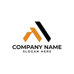 The A initial logomark with the letter A is in the shape of upward arrow with orange and black in modern minimalist style