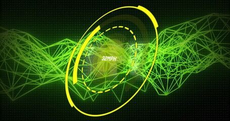 Image of data processing and nft text over black background