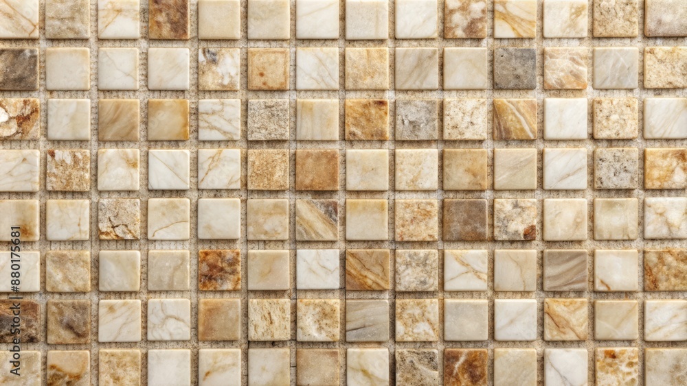 Poster high-resolution image of intricately arranged marble stone mosaic texture, showcasing subtle veining