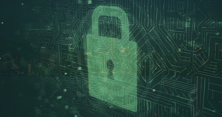 Image of data processing over cityscape