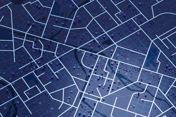 3D rendering city map illustration of a city map created using 3D modeling. Top view of Urban map with main road and sub road detailed representation of a city