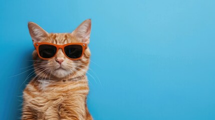 Cool Cat in Sunglasses Against a Blue Background