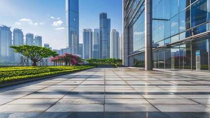 Fototapeta premium Outdoor image in front of modern office buildings in central business district
