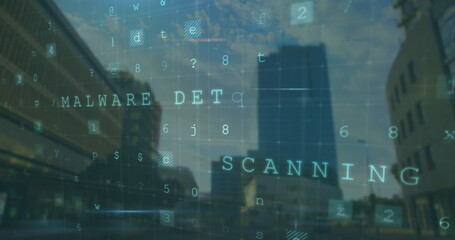 Image of data processing over cityscape