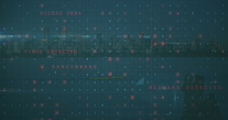 Image of data processing over cityscape