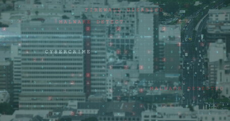Image of data processing over cityscape