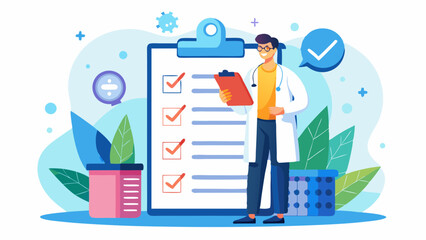  Doctor showing a big checklist vector art illustration