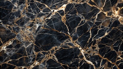 Dark luxurious high-resolution black marble texture with prominent white veining and subtle grain pattern, perfect for elegant backgrounds.
