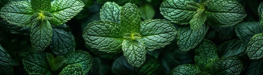 Obraz premium A detailed photo of a bunch of fresh mint leaves