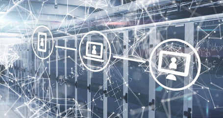 Image of network of connections over scope scanning and data processing