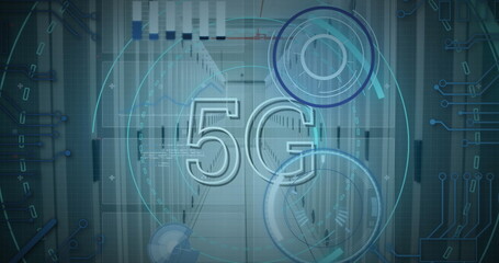 Image of scope scanning with 5g text over server room