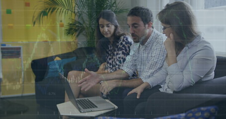 Fototapeta premium Image of financial data processing over diverse business people