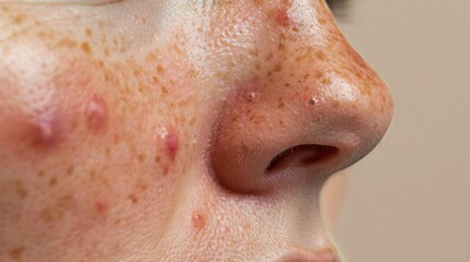 Close-up of Acne and Freckles