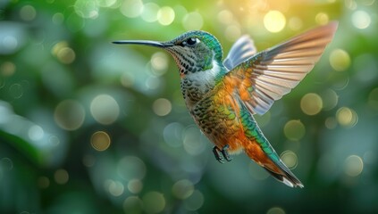 Fototapeta premium Hummingbird in Flight with Bokeh Background