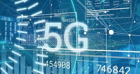 Image of scope scanning with 5g text and data processing over cityscape