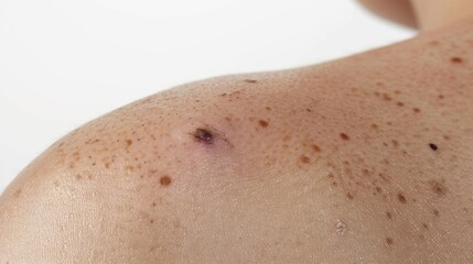 Fototapeta premium Freckled Shoulder with Skin Lesion