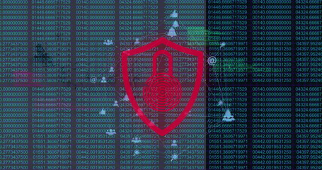 Image of network of digital icons spinning over security padlock icon against data processing
