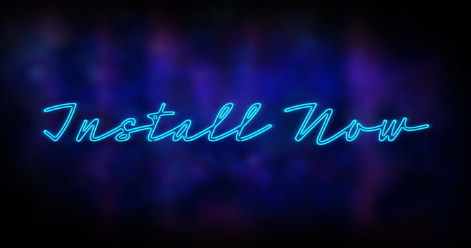Image of neon blue install now text banner against blue background - Powered by Adobe