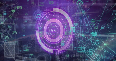 Image of numbers changing, scopes scanning and data processing