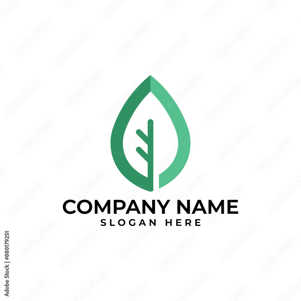 Poster the modern leaf logomark with the leaf signify sustainable environment in green color executed in mo