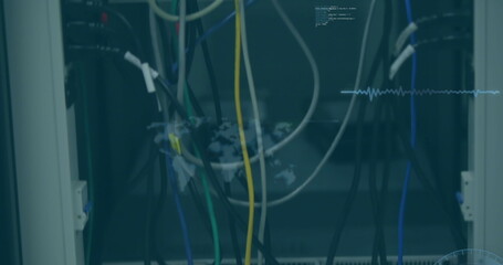 Image of data processing against close up of a computer server