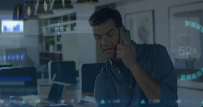 Image of caucasian businessman using tablet over with smartphone - Powered by Adobe