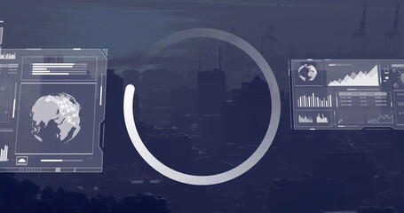 Image of scope scanning and data processing over cityscape
