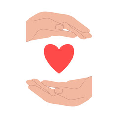 Two hands hold heart vector illustration. Care, protection, support, solidarity concept, icon
