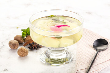 Sweet pineapple jelly with mint