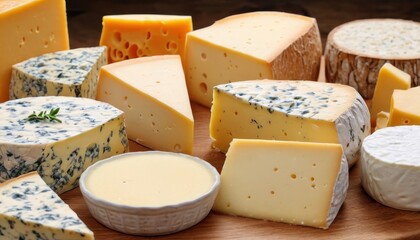 Assortment of Cheeses on a Wooden Board.
