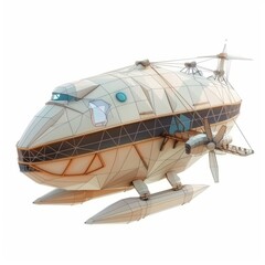 3D Render, Low Poly style of a futuristic airship, on isolated white background, Generative AI