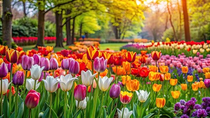 Vibrant tulip flowers blooming in spring garden, tulips, flowers, spring, bloom, garden, colorful, petals, nature, vibrant