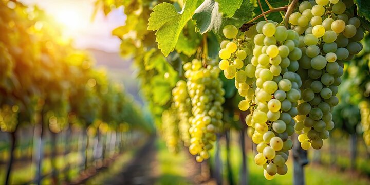 Vibrant white grape vines in a vineyard , Winery, Grapes, Agriculture, Harvest, Vines, Farming, Green, Rows, Fruit, Organic, Nature