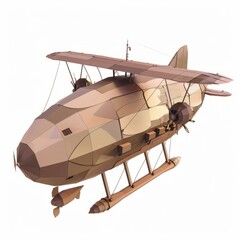 3D Render, Low Poly style of a military airship, on isolated white background, Generative AI