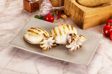 Grilled cuttlefish in the plate