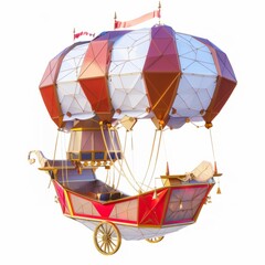 Naklejka premium 3D Render, Low Poly style of a mystical air chariot, on isolated white background, Generative AI