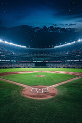 Professional baseball grand arena at night