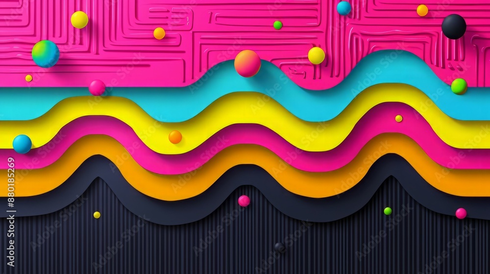 Poster abstract colorful pattern with spheres and waves.