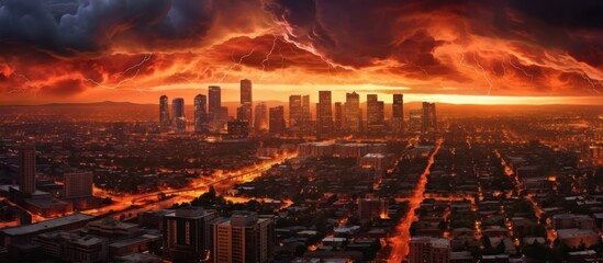 Cityscape Under a Dramatic Thunderstorm Sky